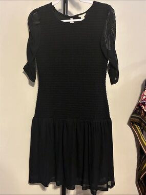 New! Cato Black Textured Dress Drop Waist Sheer Sleeves Size Medium NWT